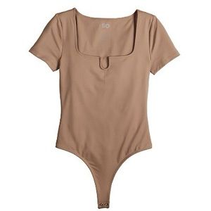 JSO® Notch Neck Contour Bodysuit | TAN | Size S | NWT